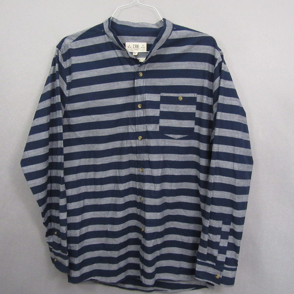 ZAK Mens Button Up‎ Shirt XL Blue Striped Long Sleeve Slim Fit Pocket - Picture 1 of 9
